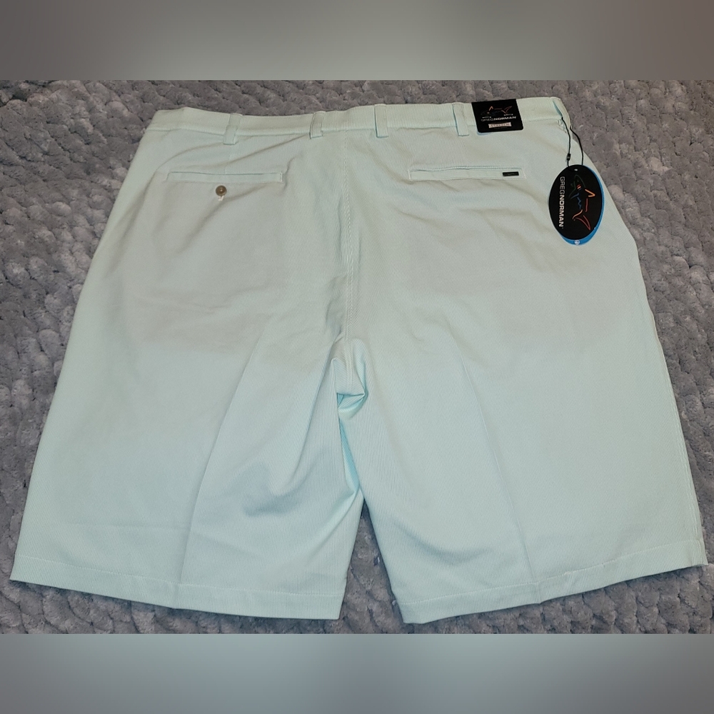 Greg Norman Microlux Aqua Pinstriped Hybrid Shorts Sz 40 New With Tags